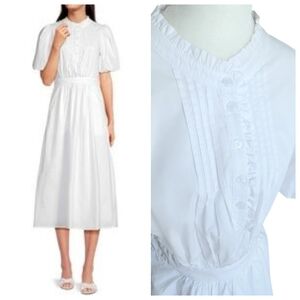 Tuckernuck Greylin | White Pintuck Ruffle Placket Puff Sleeve Mini Dress Pockets